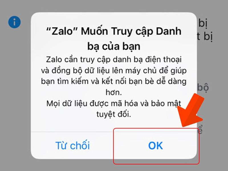 Cho phép Zalo truy cập danh bạ